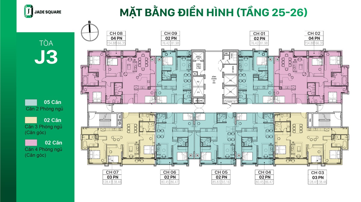 Mặt bằng T25 & T26 tòa J3 dự án Jade Square