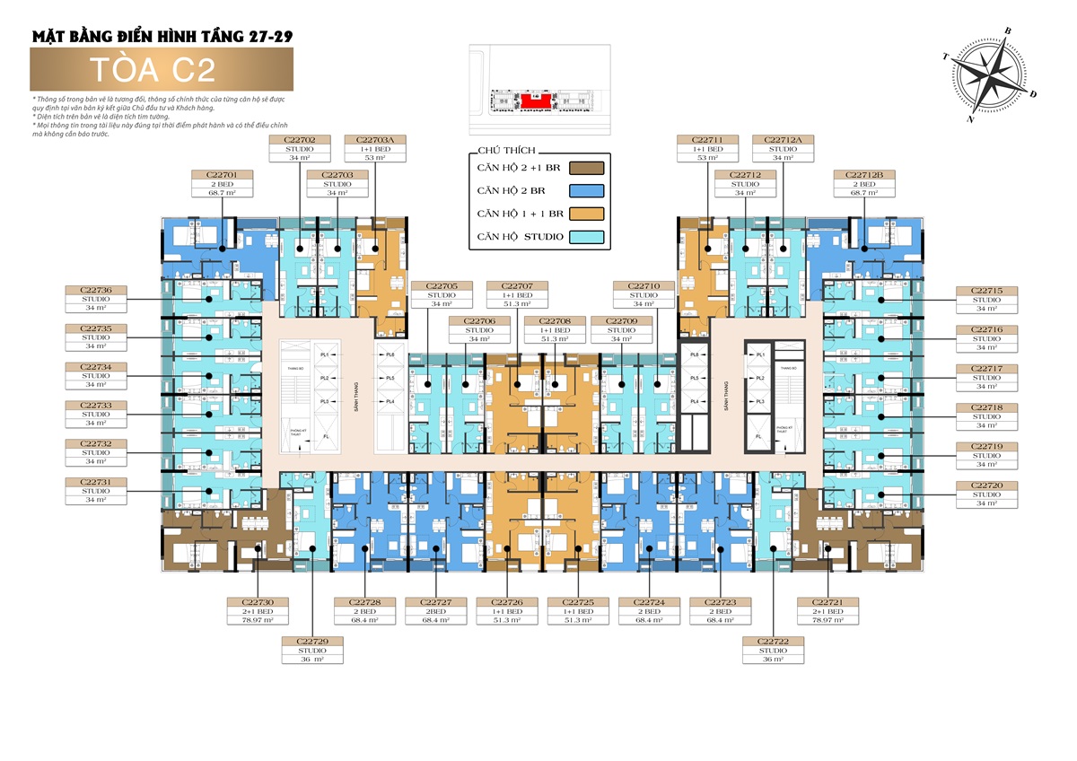 Mặt bằng căn hộ điển hình C2 (T27 - 29)