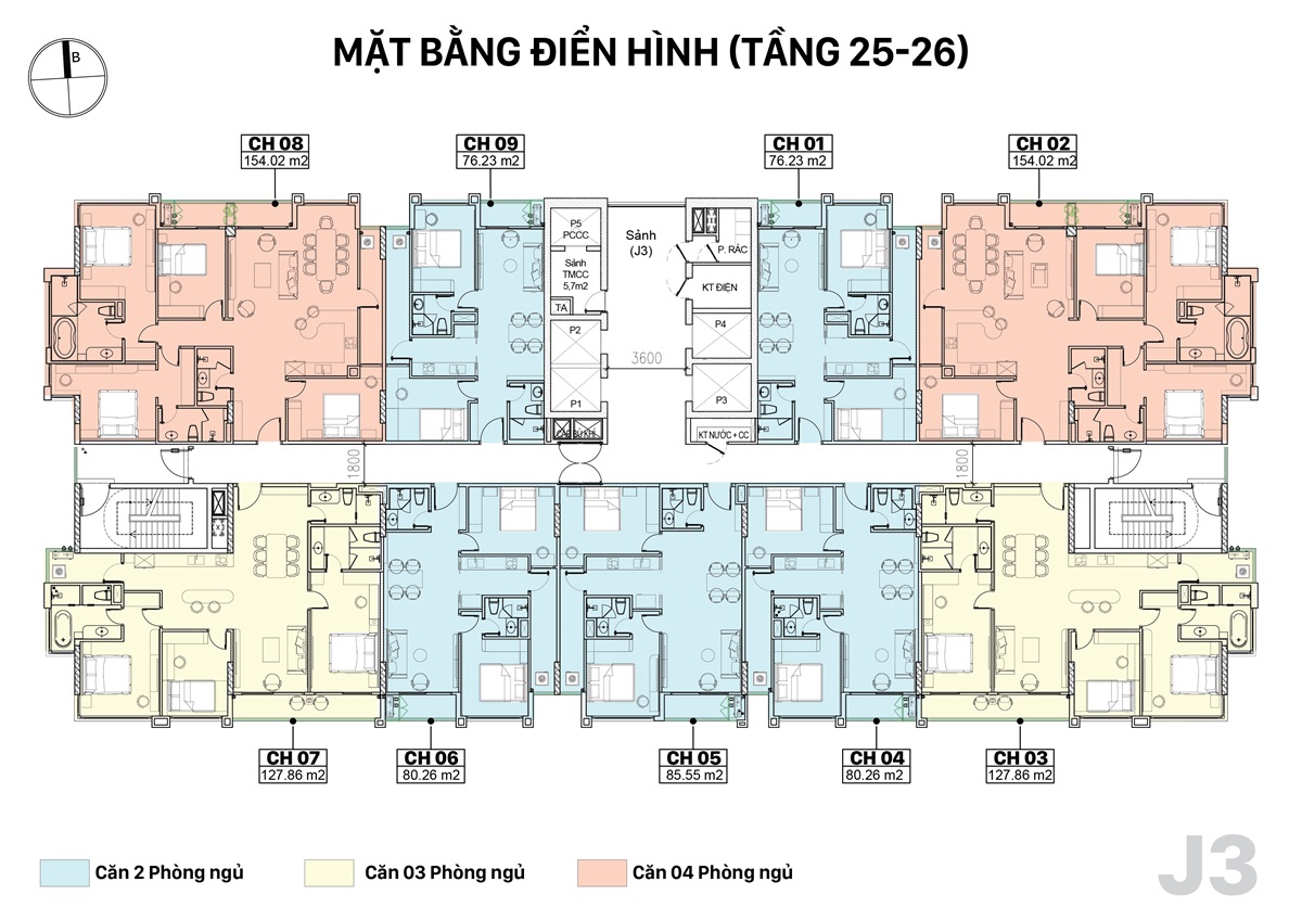 Mặt bằng T25 & T26 tòa J3 dự án Jade Square